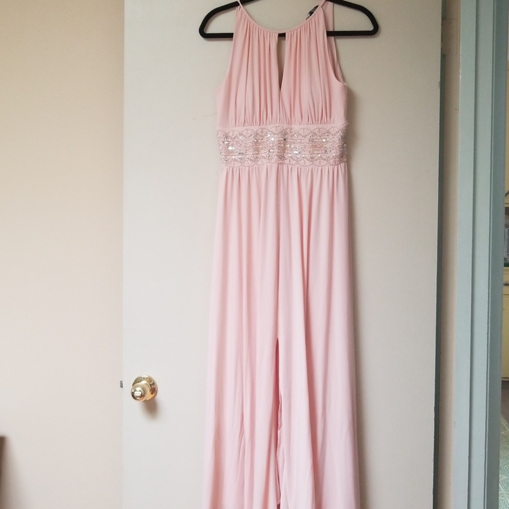 Embellished keyhole sleeveless halter gown